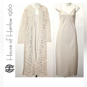 House of Harlow 1960 Cream Ivory Satin Slip Dress with Crochet Long Cover